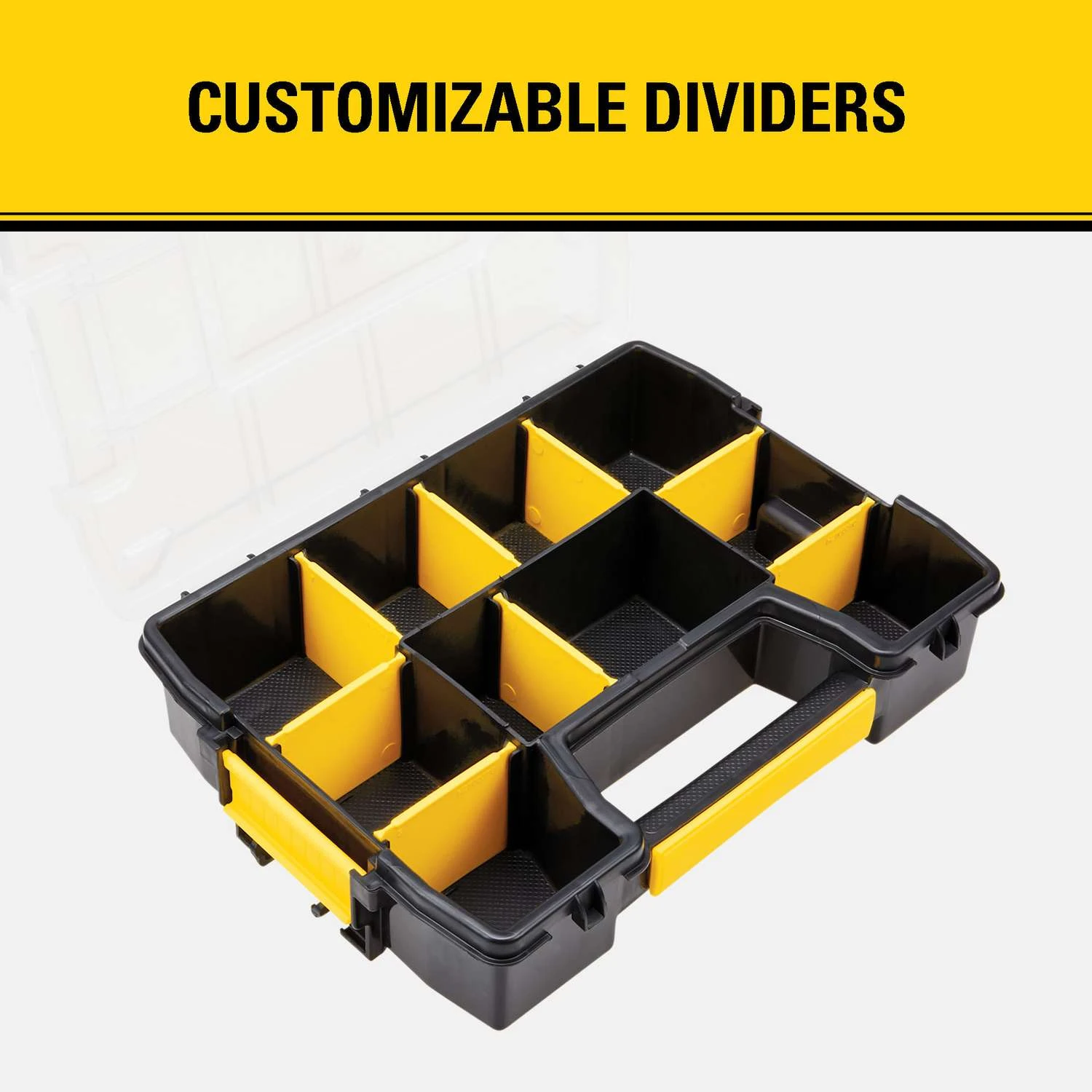 Stanley SortMaster 8.5 In. W X 2.9 In. H Storage Organizer Plastic 8 Compartments Black/Yellow 6 Stanley SortMaster 8.5 In. W X 2.9 In. H Storage Organizer Plastic 8 Compartments Black/Yellow - Image 4