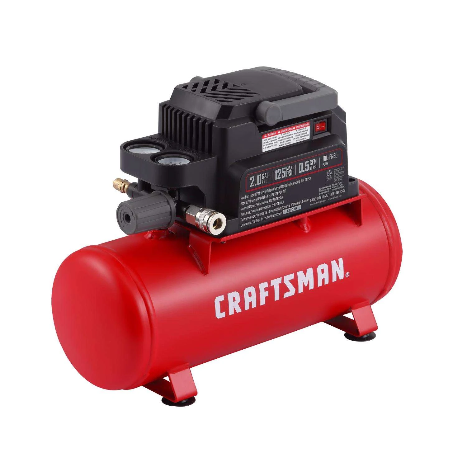 Craftsman 2 Gal Horizontal Portable Air Compressor 125 Psi 0.33 HP 4 Craftsman 2 Gal Horizontal Portable Air Compressor 125 Psi 0.33 HP - Image 2