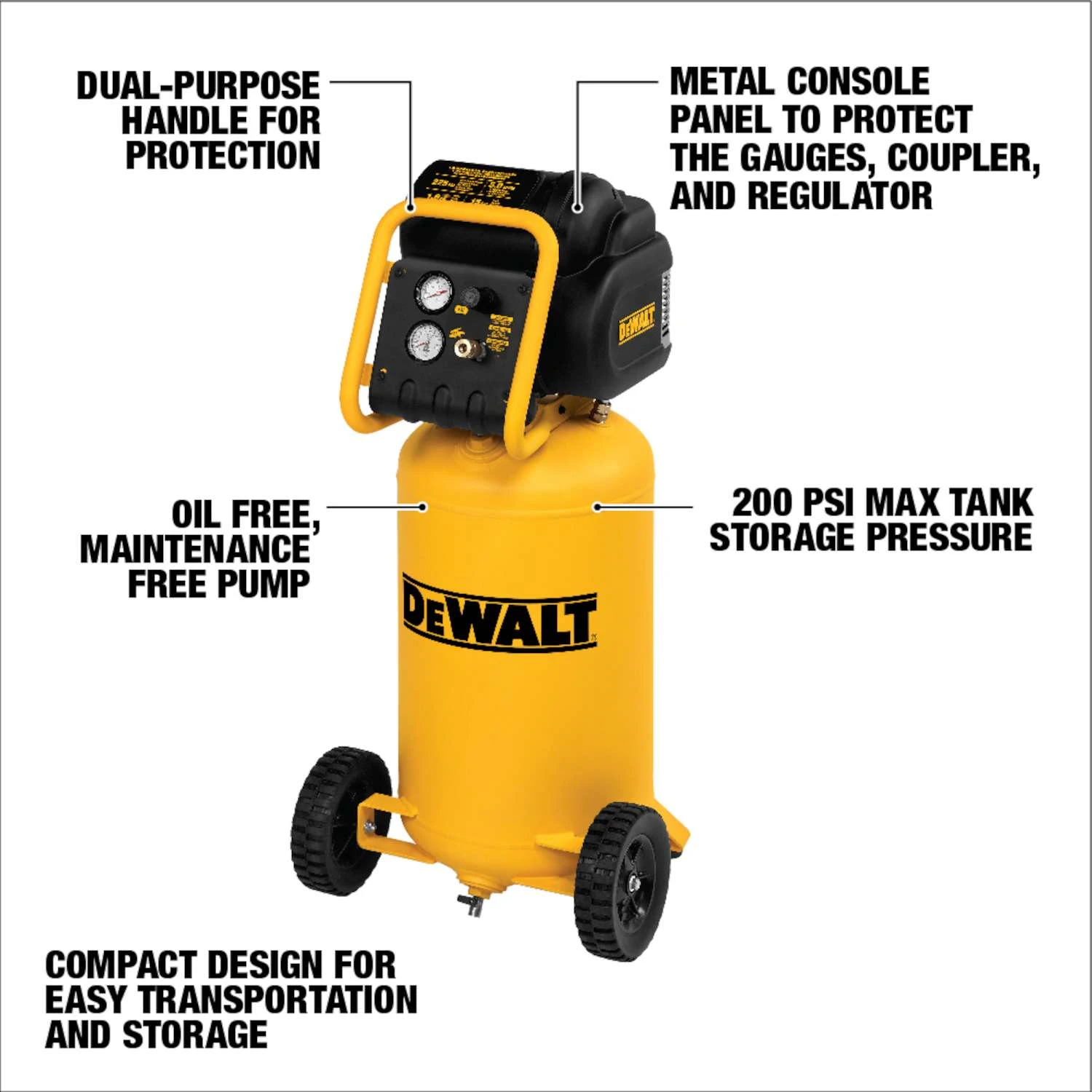 DeWalt 15 Gal Vertical Portable Air Compressor Tank 225 Psi 1.6 HP 4 DeWalt 15 Gal Vertical Portable Air Compressor Tank 225 Psi 1.6 HP - Image 2