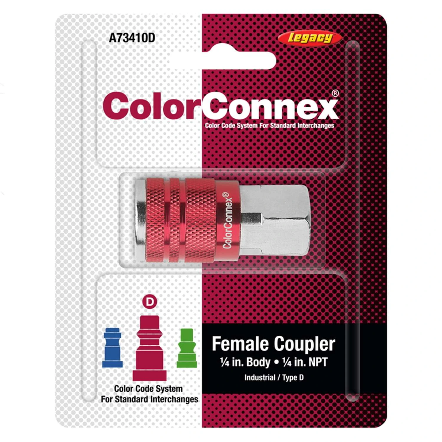 Legacy ColorConnex Aluminum/Steel Air Coupler 1/4 In. Female 1 Pc 3 Legacy ColorConnex Aluminum/Steel Air Coupler 1/4 In. Female 1 Pc