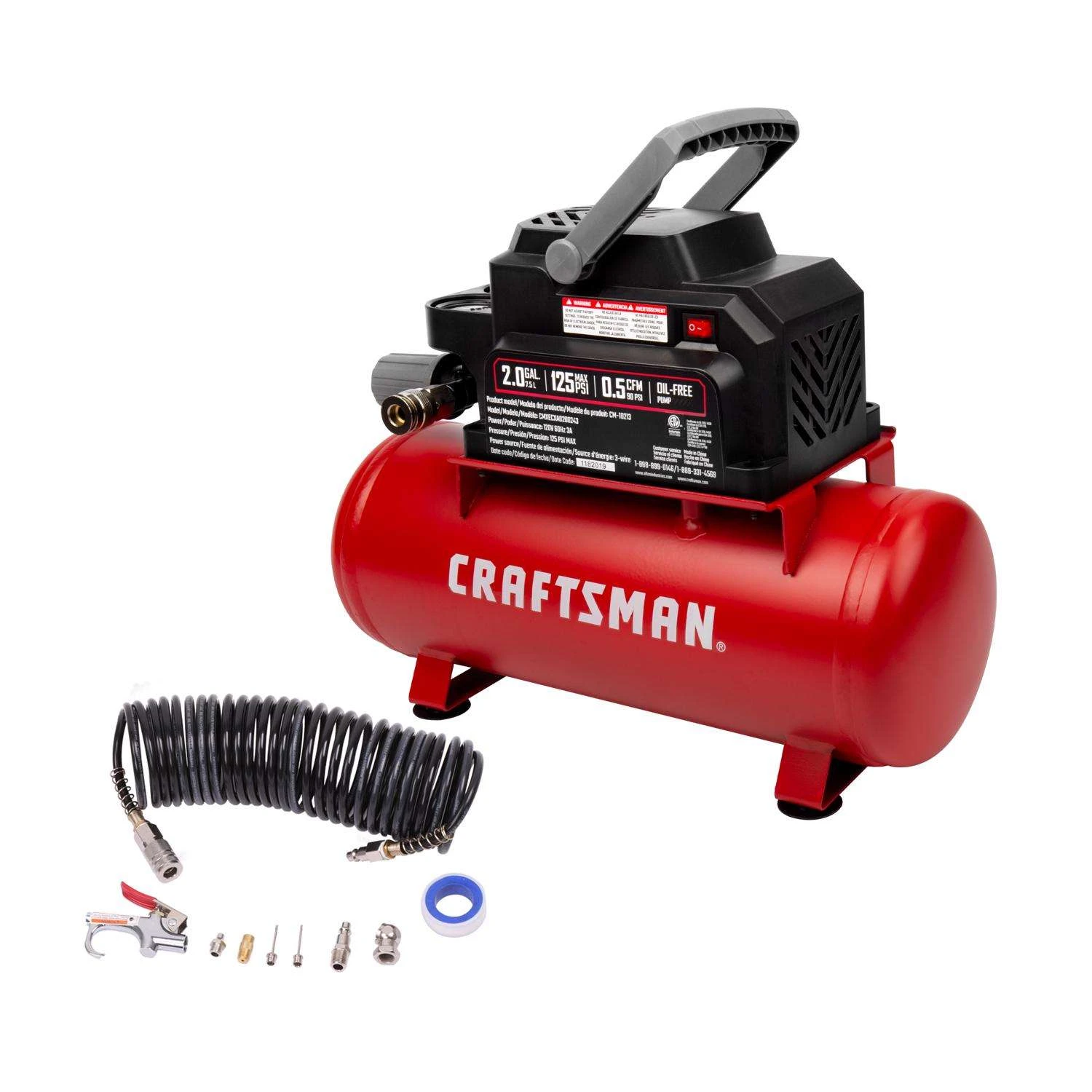Craftsman 2 Gal Horizontal Portable Air Compressor 125 Psi 0.33 HP 3 Craftsman 2 Gal Horizontal Portable Air Compressor 125 Psi 0.33 HP