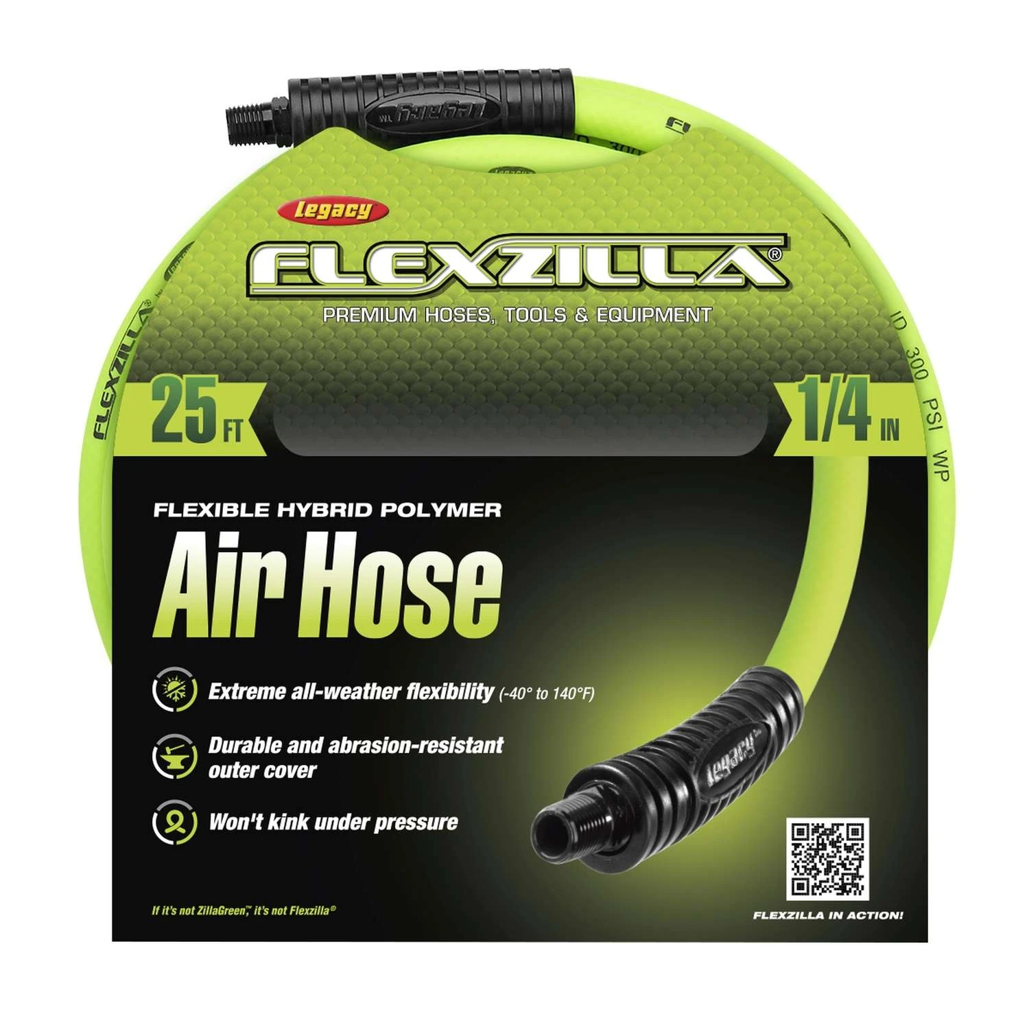 Flexzilla 25 Ft. L X 1/4 In. D Hybrid Polymer Air Hose 300 Psi Zilla Green 3 Flexzilla 25 Ft. L X 1/4 In. D Hybrid Polymer Air Hose 300 Psi Zilla Green
