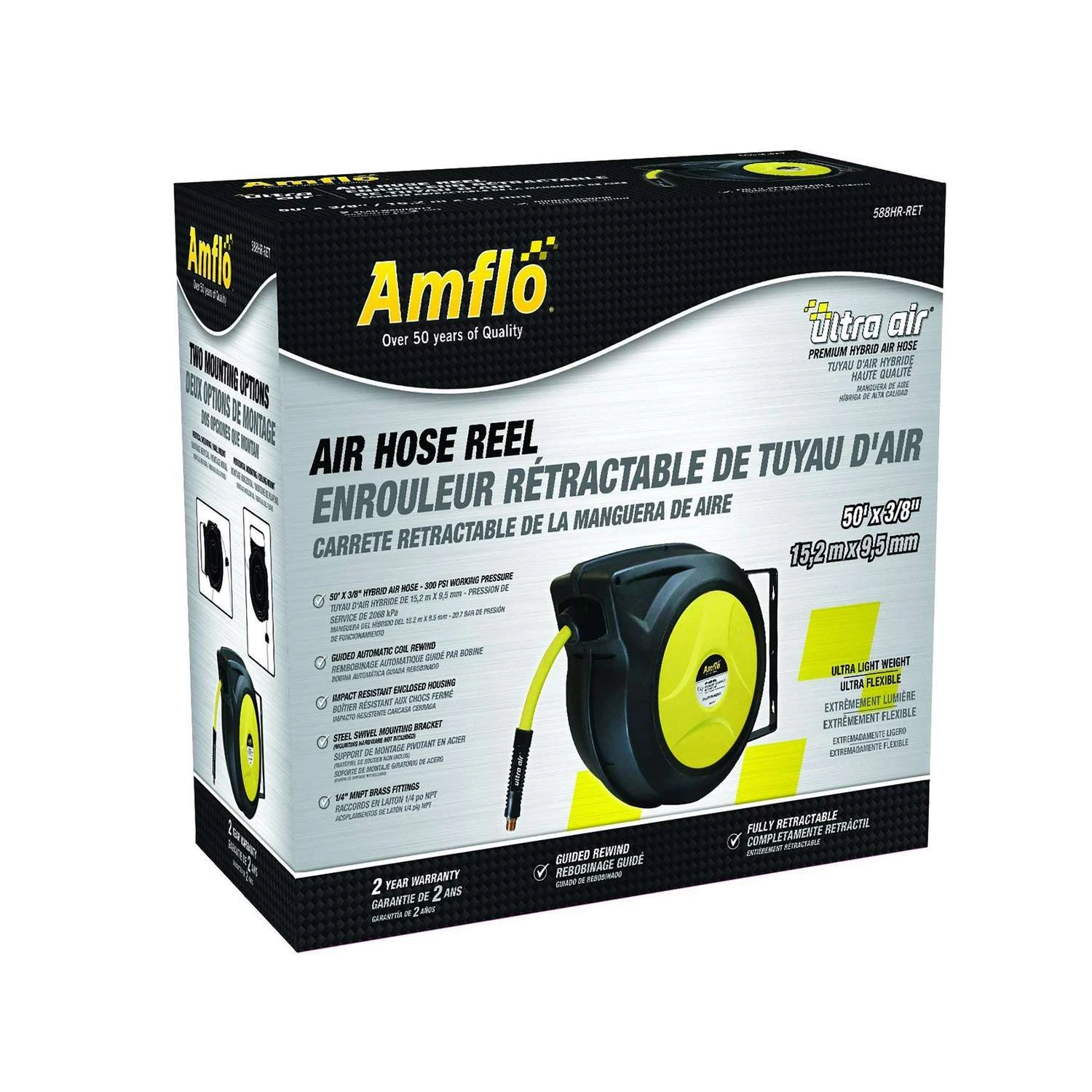 Amflo Ultra Air 50 Ft. L X 3/8 In. D Hybrid Polymer Air Hose Reel 300 Psi Black 4 Amflo Ultra Air 50 Ft. L X 3/8 In. D Hybrid Polymer Air Hose Reel 300 Psi Black - Image 2