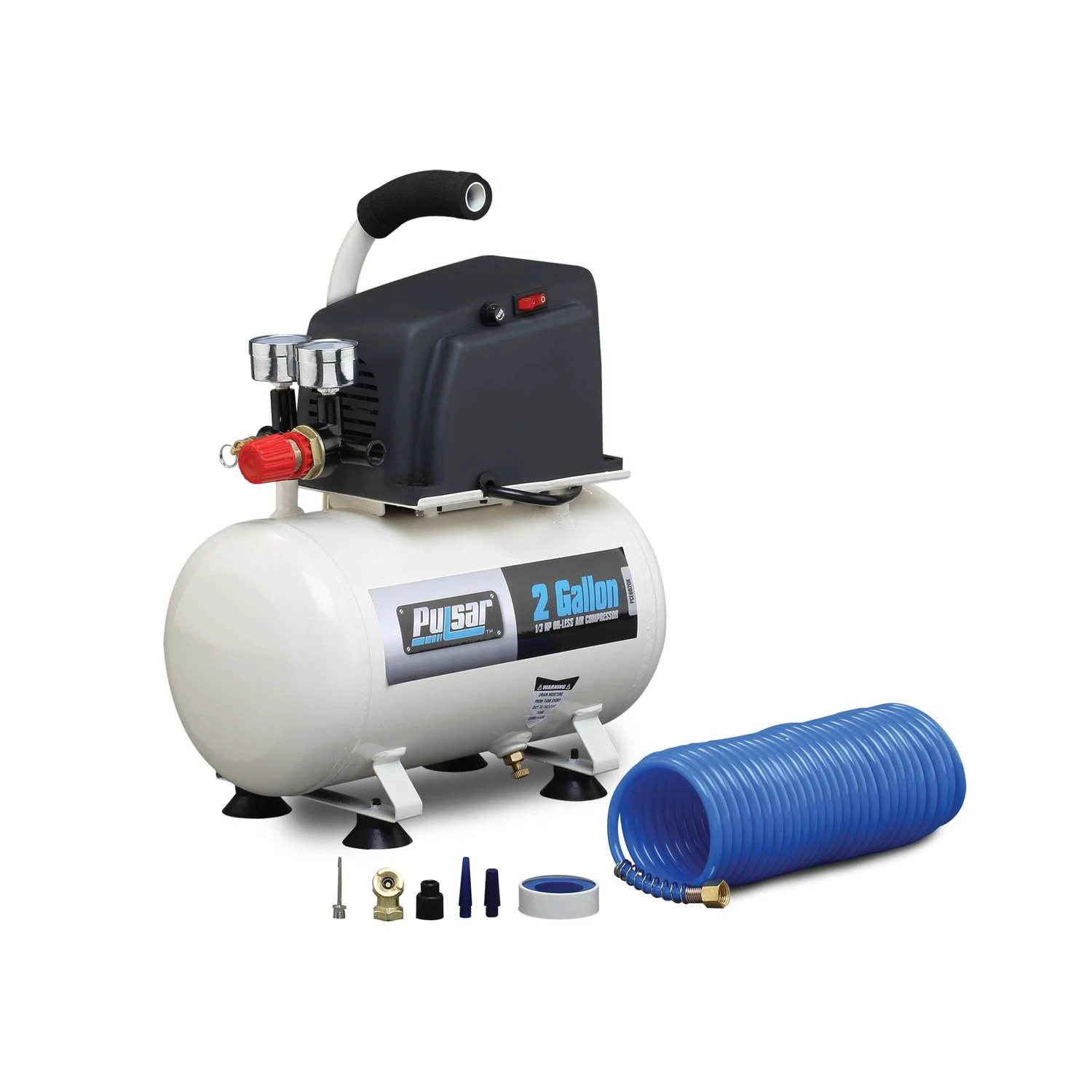 Pulsar 2 Gal Horizontal Portable Air Compressor Kit 100 Psi 0.33 HP 3 Pulsar 2 Gal Horizontal Portable Air Compressor Kit 100 Psi 0.33 HP