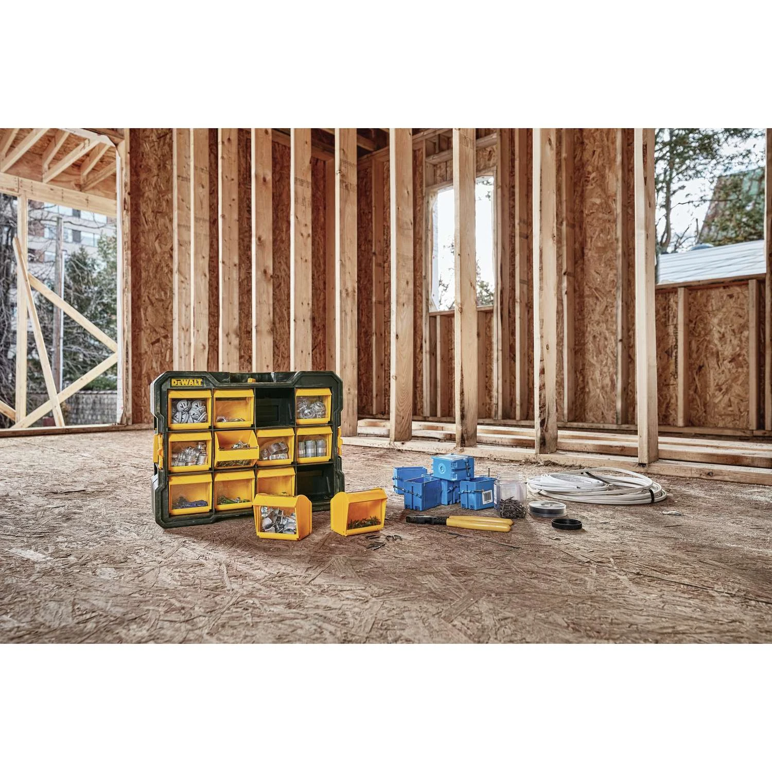 DeWalt 4.2 In. W X 13.5 In. H Flip Bin Storage Organizer Plastic 12 Compartments Yellow 9 DeWalt 4.2 In. W X 13.5 In. H Flip Bin Storage Organizer Plastic 12 Compartments Yellow - Image 7
